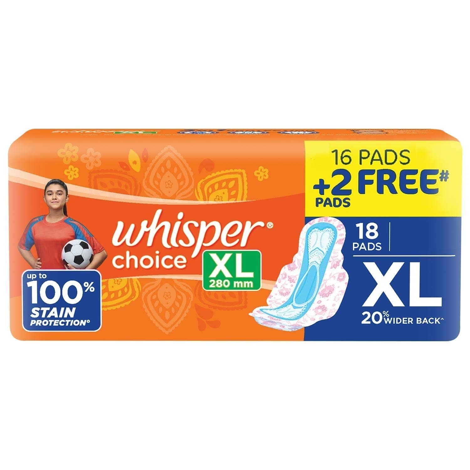 Whisper Choice Sanitary Pads (Regular with Wings, 18 + 2 pieces)