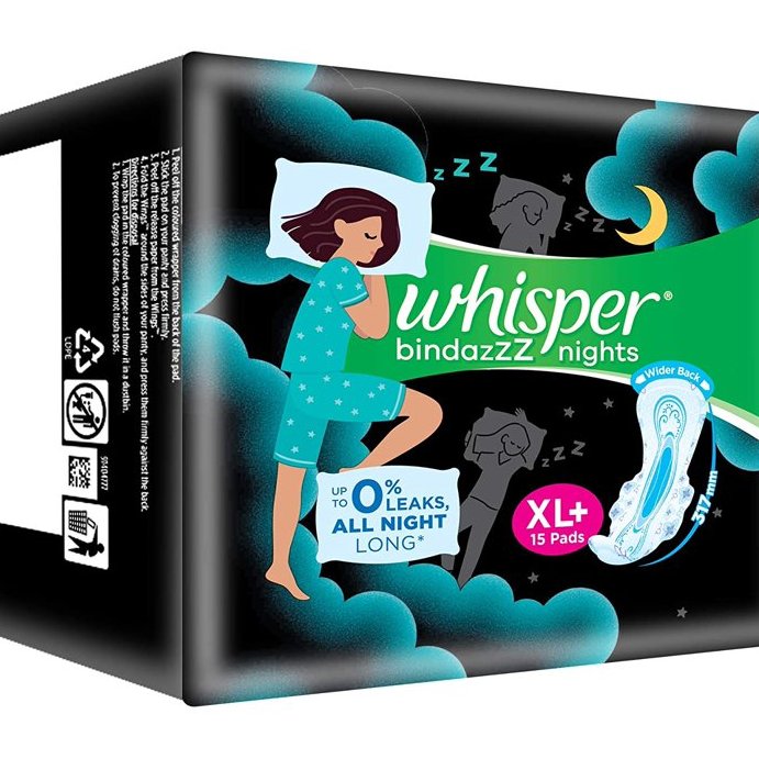 Whisper Maxi Night Sanitary Pads (Extra Large Wings - 15 units)