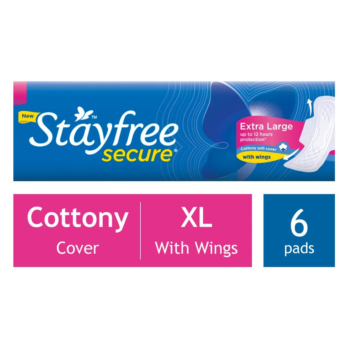 STAYFREE Sanitary Pads - Secure Xl Cottony Soft, with Wings 6 pads