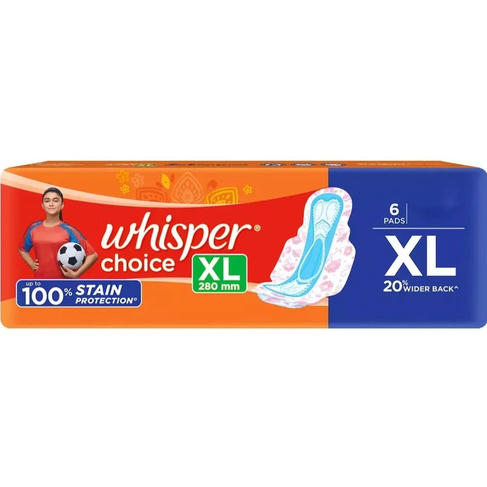 Whisper Choice Wings Sanitary Pads XL, 6 Count