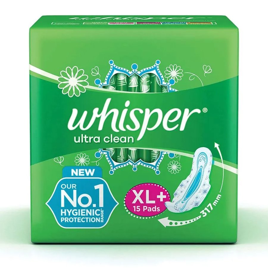 Whisper Ultra Clean Wings Sanitary Pads XL+, 15 Count