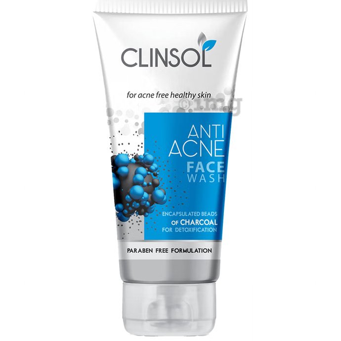 Leeford Men & Women's Clinsol Anti Acne Charcoal Face Wash with encapsulated beads of charcoal for detoxifying, Helps to