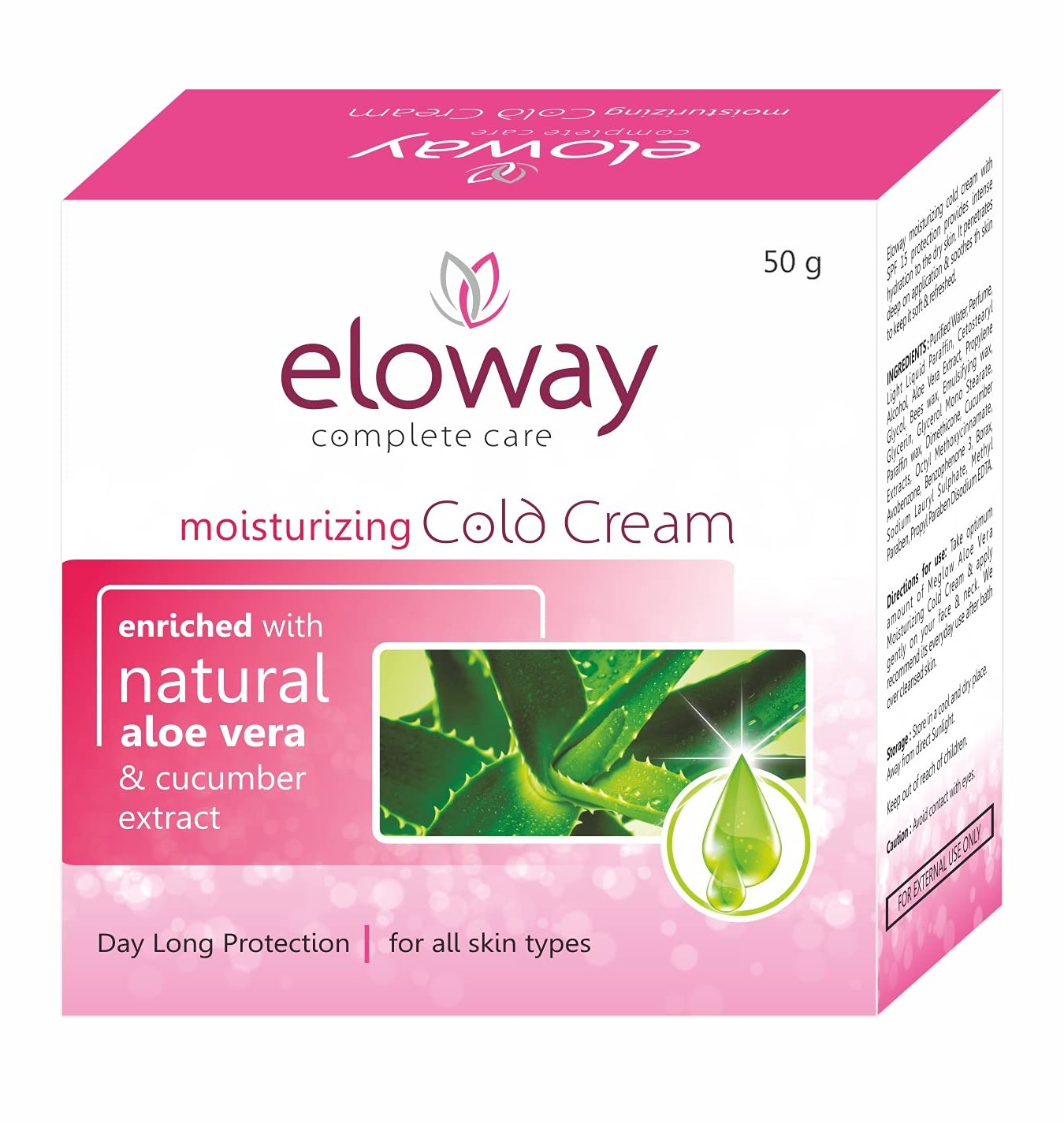 Eloway Herbal Cold Cream With Aloe Vera And Cucumber Extract For Moisturized Skin, Non Sticky 50g
