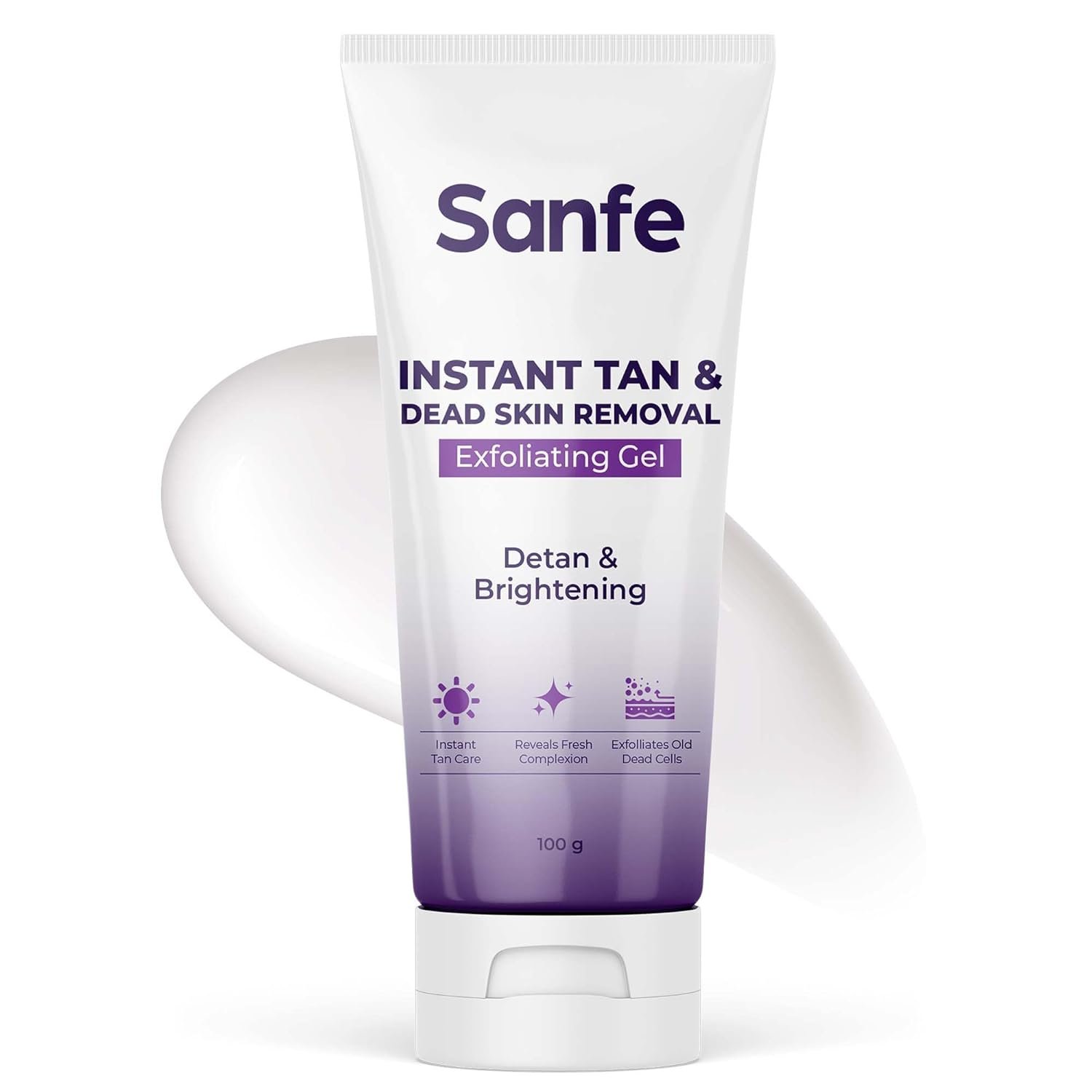 Sanfe Instant Tan & Dead Skin Removal Exfoliating Gel | Visibly Removes Tan | AHA Exfoliation in Minutes | Smooth & Bright Skin | 100g, Pack of 1